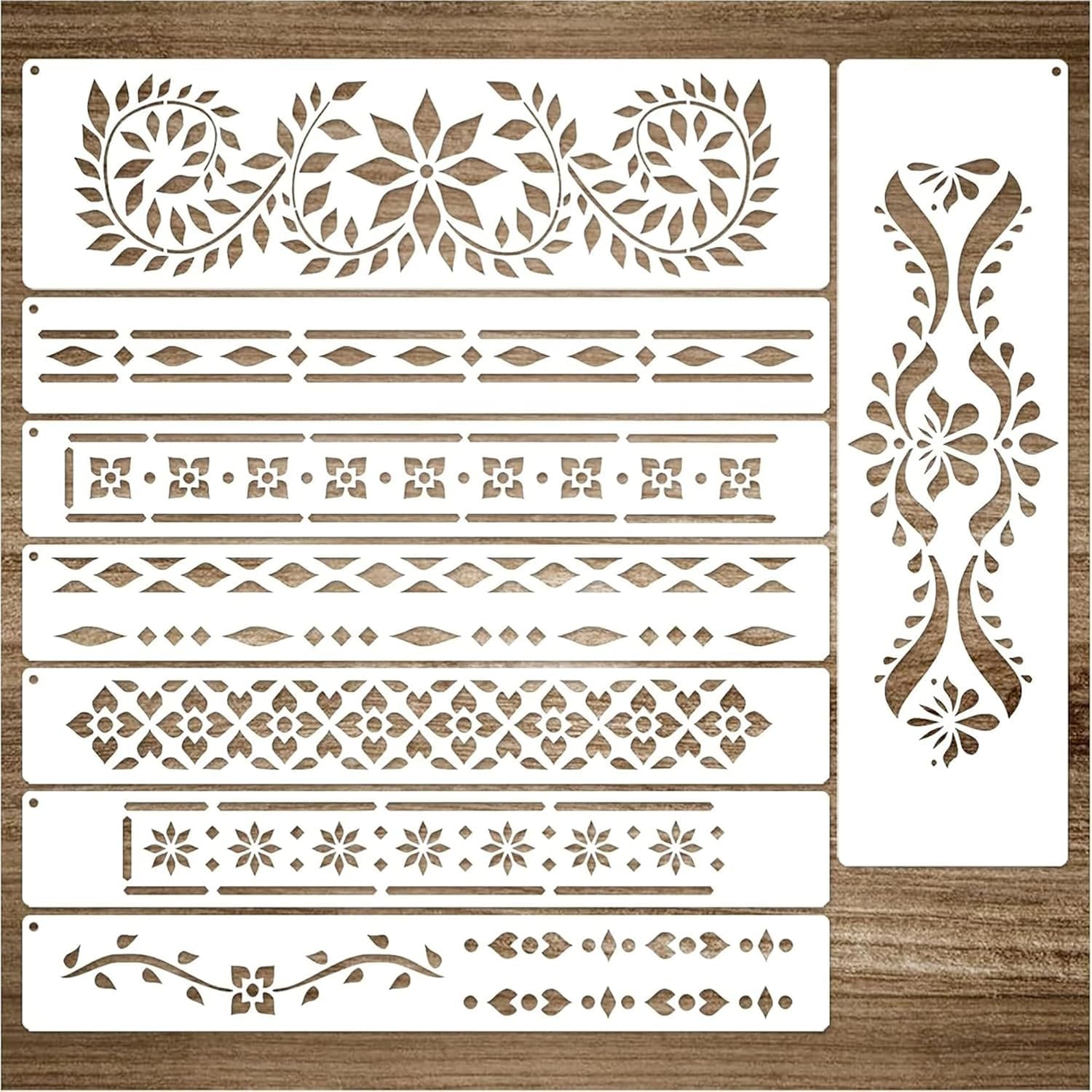 8 Pcs Border Stencils for Painting – Indian Inlay Reusable Plastic Stencil Templates for Wall, Table, Furniture